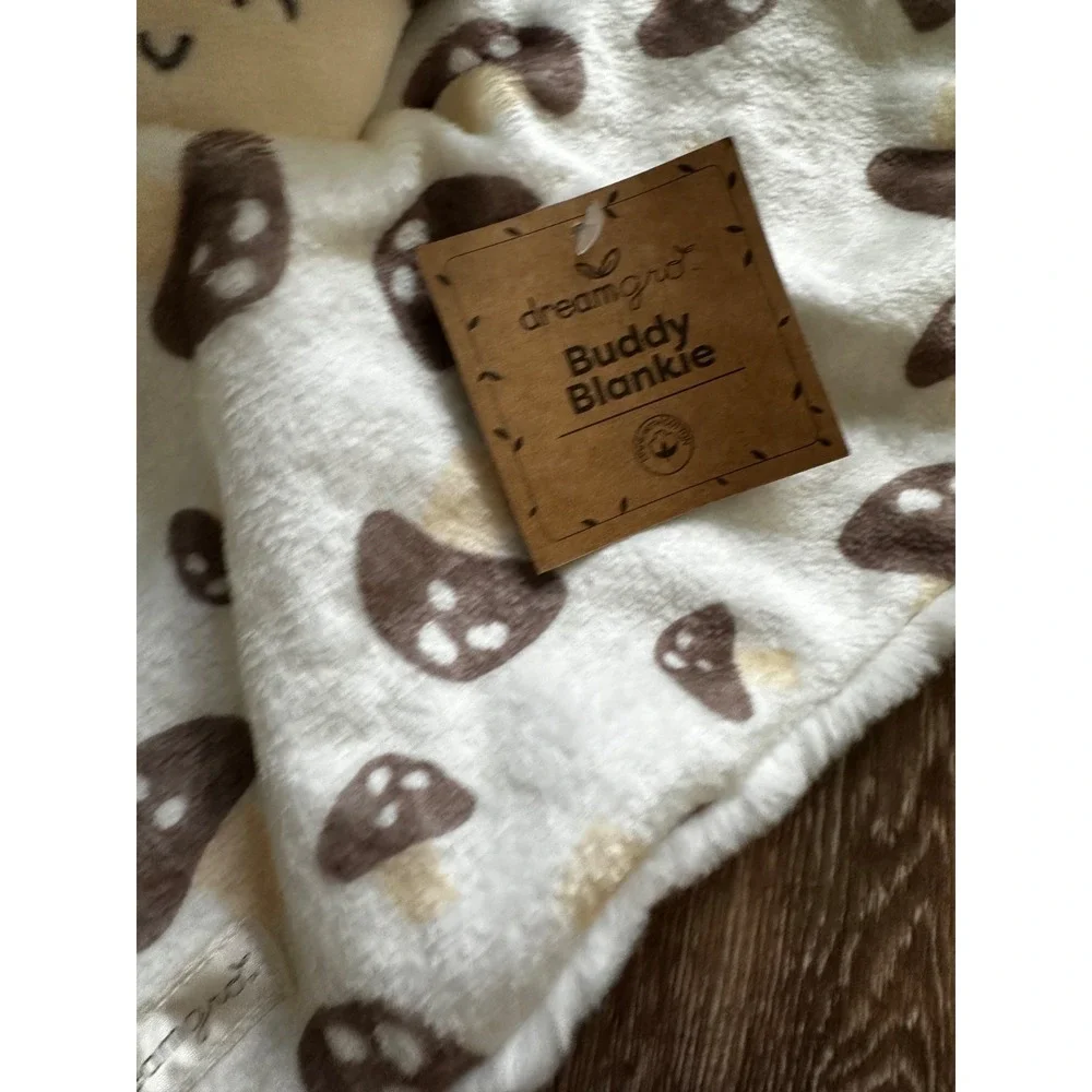 Dream Gro Mushroom Baby Security Blanket Buddy Brown Cream Soft Lovey NEW